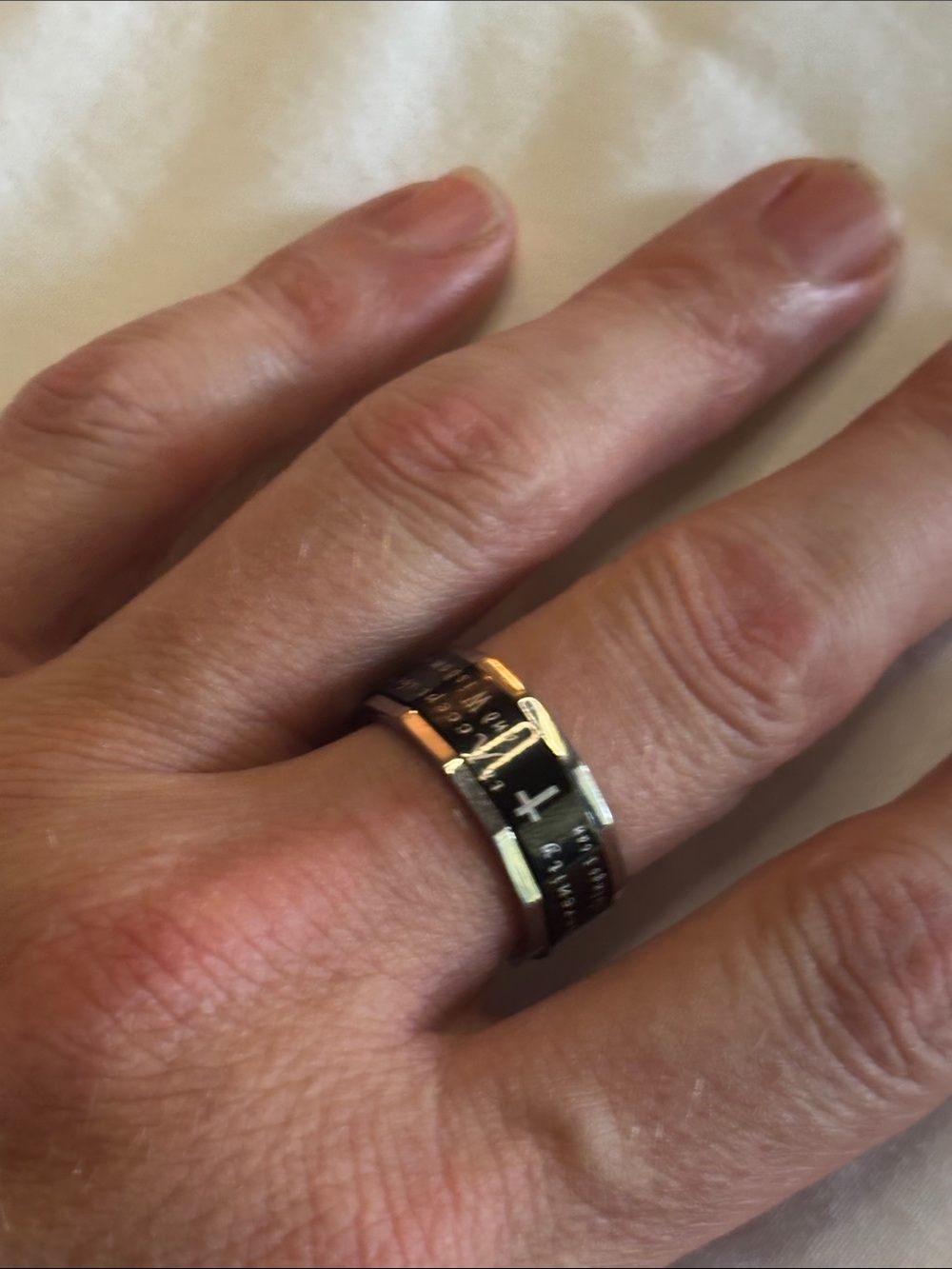 Men's Black and Silver Cross Accent Stainless Ring